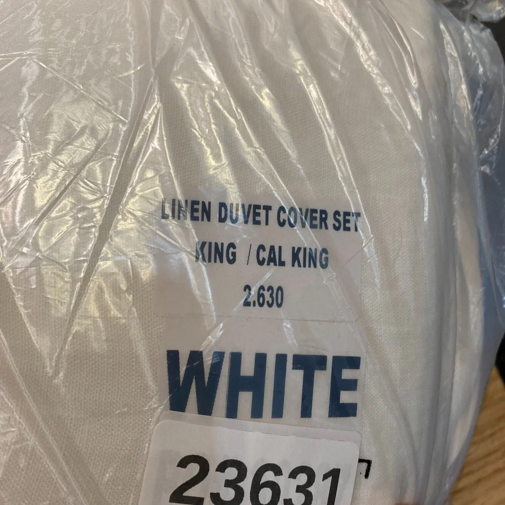 Quince European Linen Duvet Cover Set with Shams King/Cal King Size White NEW